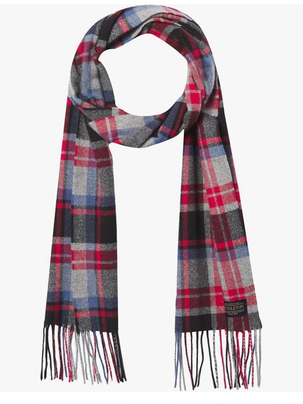 Pendleton Plaid 100% Wool Scarf Red, Black Blue Holiday Christmas Winter New